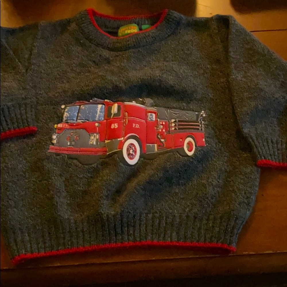 Spotted Frog boys fire truck sweater